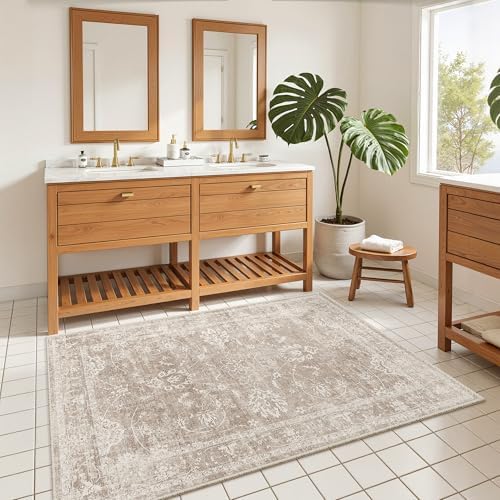 Madane 3x5 Area Rugs for Entryway, Washable Neutral Soft Rugs Brown/Sand