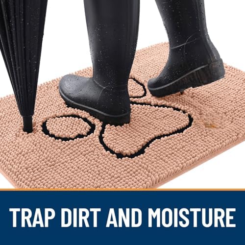 OLANLY Dog Door Mat for Muddy Paws 30x20, Paw Print Design Chenille Mud Mat