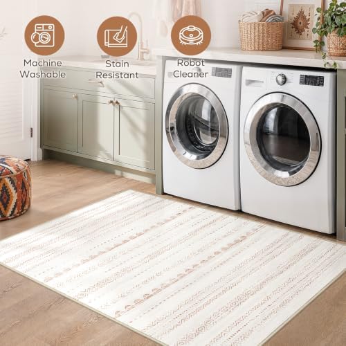Nakagishi Boho 4x6 Area Rug Living Room Rugs Machine Washable Beige/Brown