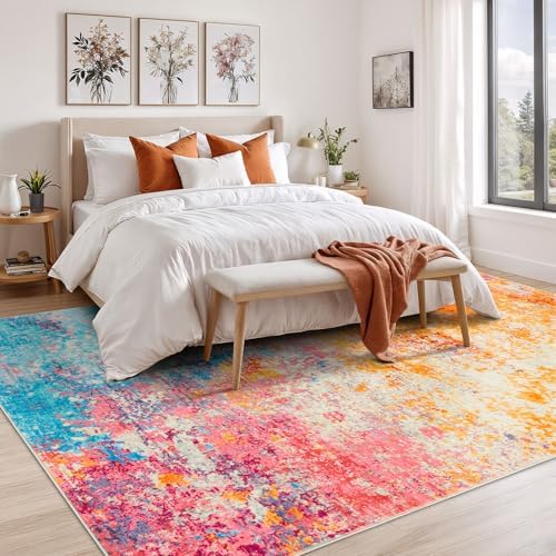 Rugflix 10x14 Area Rugs for Living Room, Washable Colorful Large Rug