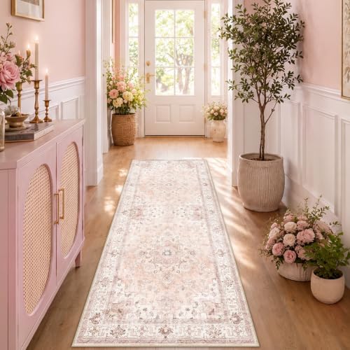 CAPALOCA Runner 2x10 Washable Nursery Girls Low Pile Area Rug Pink