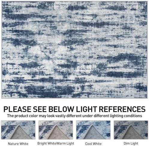 8x10 Area Rugs for Living Room: Washable Abstract Blue Grey Bedroom Carpet