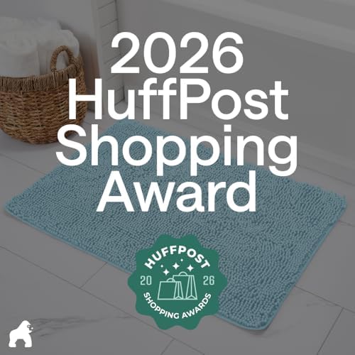 GORILLA GRIP Bath Rug Mat for Bathroom, Absorbent Chenille, 44x26 Sky Blue