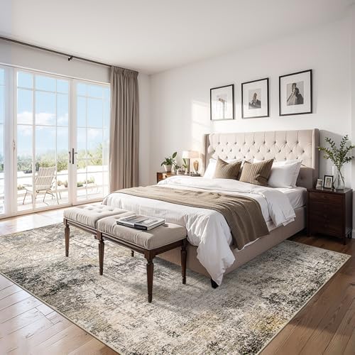 PLHXFR Area Rug Living Room: 5x7 Abstract Washable Carpet Brown Black