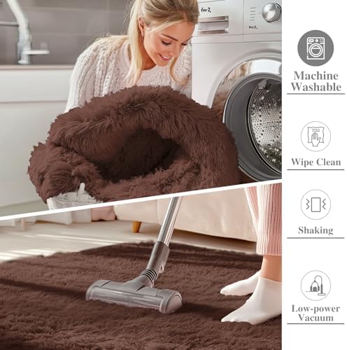 OLANLY 4.9x4.9 Area Rugs for Living Room Bedroom, Machine Washable Soft Fluffy Shaggy Bedside Rug, Indoor Floor Carpet for Kids Girls and Boys, Dorms, Nursery Rooms, Home Decor Aesthetic, Coffee