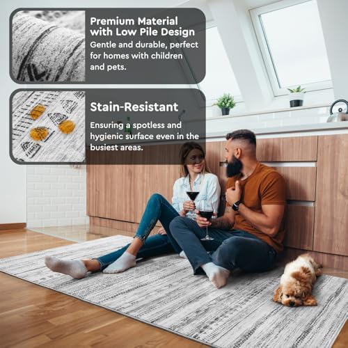 Small Area Rug-2x3 Entryway Rug Non Slip Washable Low Pile Indoor Door Mat Neutral Distressed Boho Moroccan Entrance Rugs Carpet for Bedroom Kitchen Powder Room Front Porch Bathroom, Black