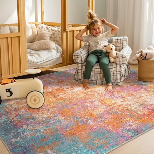 RELEANY Washable 9'x12' Abstract Area Rug for Living Room Starlight
