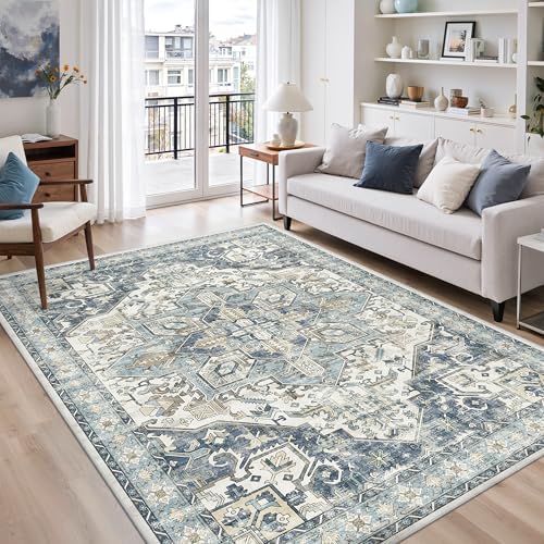 zesthome 6x9 Area Rugs for Living Room,Large Washable Rug,Blue