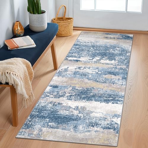BEIMO 2x10 Runner Rug for Hallway, Blue Cream Washable Abstract Rug