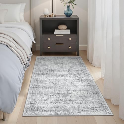 Soalmost 3x4 Rugs Non-Slip, Small Washable Kitchen Entryway Area Rug Grey
