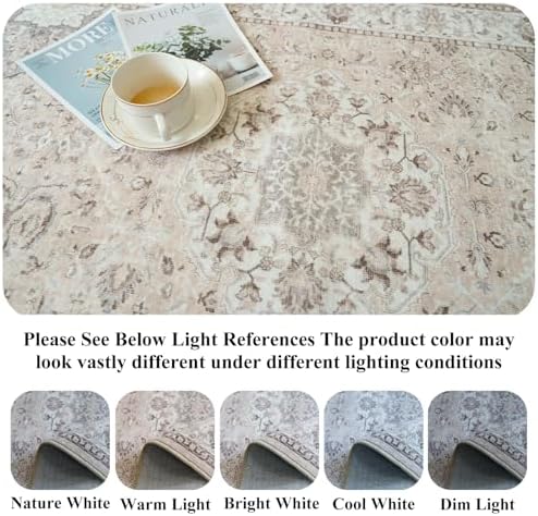 Washable 6ft Circle Round Rug: 6x6 Low-Pile Circular Rug for Living Room Bedroom Cute Office Nursery Area Rug with TPR Rubber Backing Soft Stain-Resistant Carpet Bathroom Entryway Dorm(6Round，Beige)