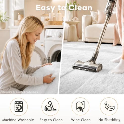 Ophanie Runner Rug for Hallway, 2x6 Washable Non-Slip Fluffy Soft Bedside Rugs, Bedroom Living Room Shaggy Carpet for Kids Girls Boys Dorm Nursery Home Decor Aesthetic, White