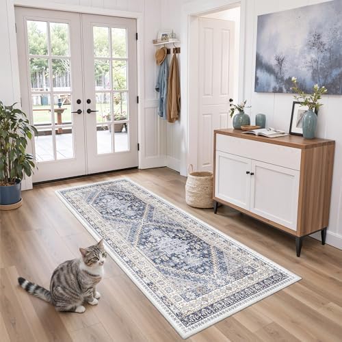 zesthome 2x5 Rug Runners for Hallways Non Slip,Kitchen Rugs,Blue