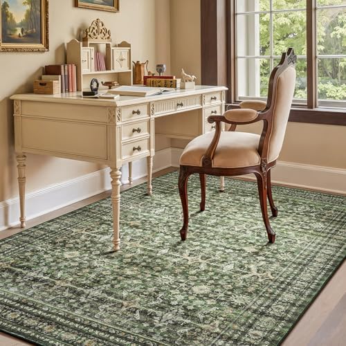 5x7 Area Rugs for Living Room Bedroom, Green Washable Non-Slip Carpet