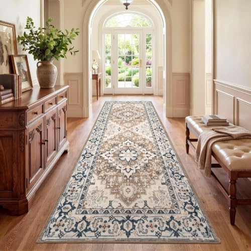 Lofus 3x8 Hallway Kitchen Washable Runner Rug, Boho Entry Long Carpet Brown