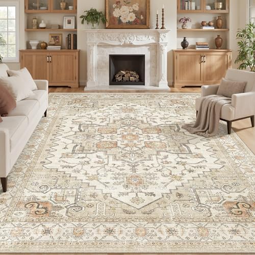 befbee 8x10 Washable Area Rug for Living Room,Vintage Soft Carpet Gold