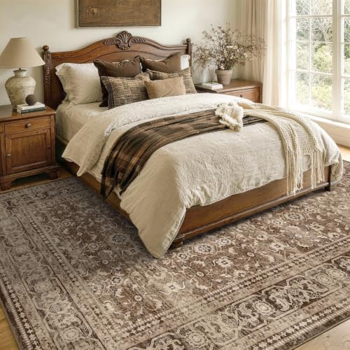 6x9 Ft Large Area Rugs for Living Room, Soft Non-Slip Machine Washable Rug, Vintage Stain Resistant Carpets for Bedroom Nursery Dining Room Home Decor (Brown)