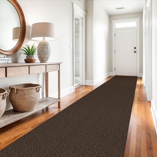 EARTHALL Washable Runner Rug, Non Slip Hall Runner, 3x14 Ft, Brown/Coffee