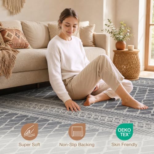 cotiled Boho 10x14 Area Rug for Living Room: Large Moroccan Washable Rug