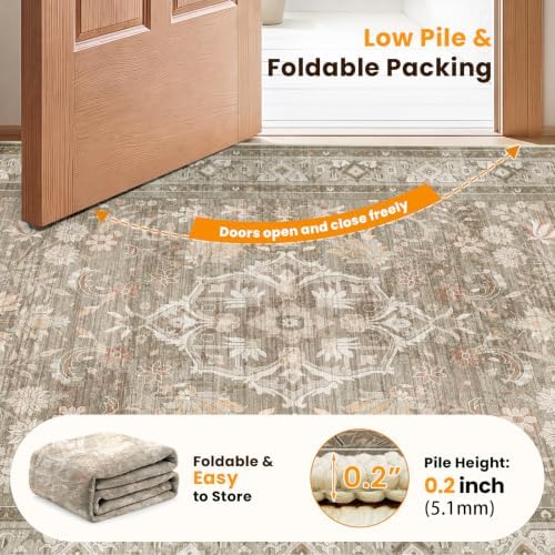 SameBed 5x7 Area Rug Living Room, Vintage Washable Carpet Vintage Brown