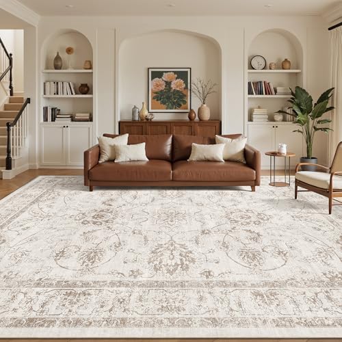 Madane 8x12 Area Rugs for Living Room, Washable Natural Rug Brown/Ivory