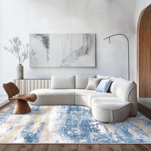 BEIMO Area Rugs 9x12 for Living Room, Blue Cream Washable Abstract Rug
