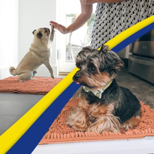 Muddy Mat® | Super Water Absorbent Door Mat Indoor, Microfiber Quick Dry Chenille Entryway Rug, Slip Resistant Front Door Mat, Indoor Mats for Entryway, Machine Washable Pet Rug, Peach 32" x 44"
