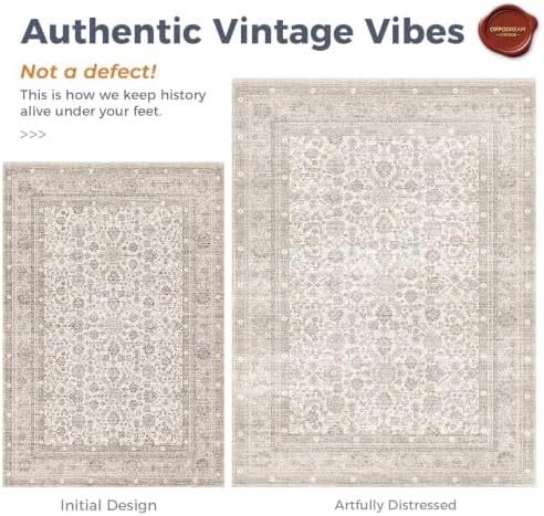 OPPODREAM Vintage Light Beige Area Rugs 2x3, Washable Rug for Living Room