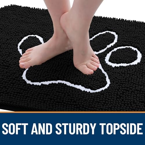 OLANLY Dog Door Mat for Muddy Paws 70x46, Paw Print Design Chenille Mud Mat