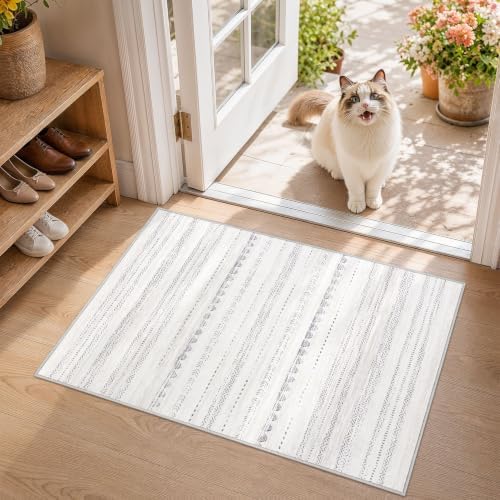 Nakagishi Boho 2x3 Washable Area Rug Non Slip Carpet for Entryway Gray