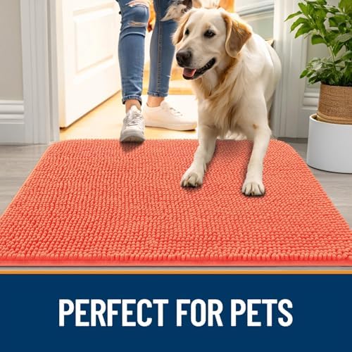 OLANLY Dog Door Mat for Muddy Paws 44x32, Super Absorbent Chenille Mud Mat