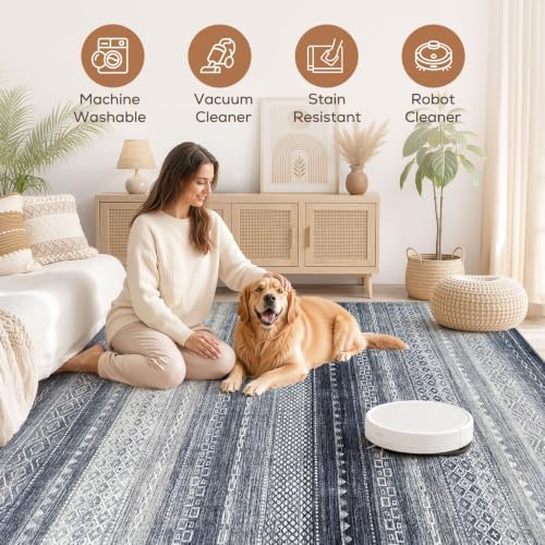 Nakagishi Boho 8x10 Area Rug Living Room Rugs Machine Washable Blue