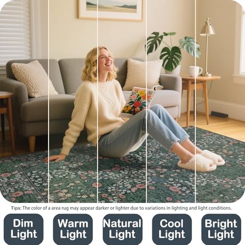 Area Rug for Living Room 10x12 Washable Soft Carpet (Green)