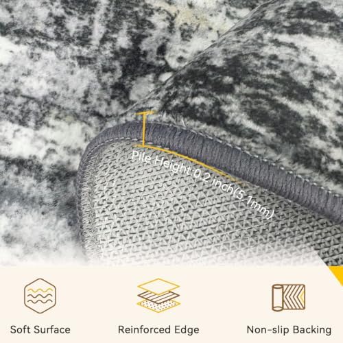 RELEANY Washable 5'x7' Abstract Area Rug for Living Room Black Gray Beige