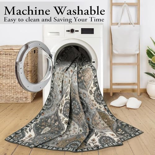 Lahome Moroccan Washable Living Room Rug, 5x8 Rugs for Bedroom Dining Room