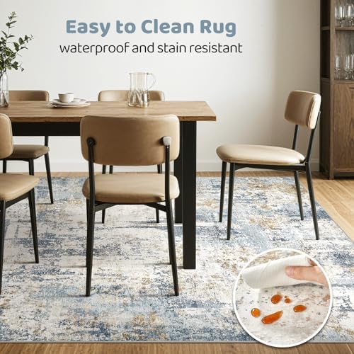 LOONGRUG Area Rug 5x7 Washable Neutral Modern Living Room Rugs Blue