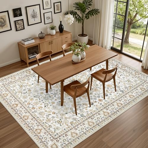 6x9 Area Rugs Living Room: Washable Vintage Rug for Bedroom Beige