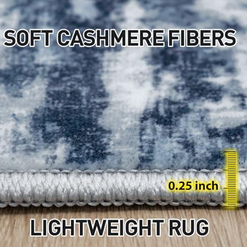 8x10 Area Rugs for Living Room: Washable Abstract Blue Grey Bedroom Carpet