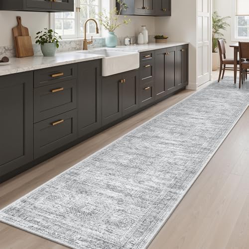Soalmost Runner Rug 2x12 Washable Non-Slip Hallway Kitchen Runners Grey