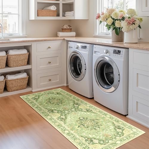 RELEANY Washable Area Rug, Runner 2'x5', Green/Yellow