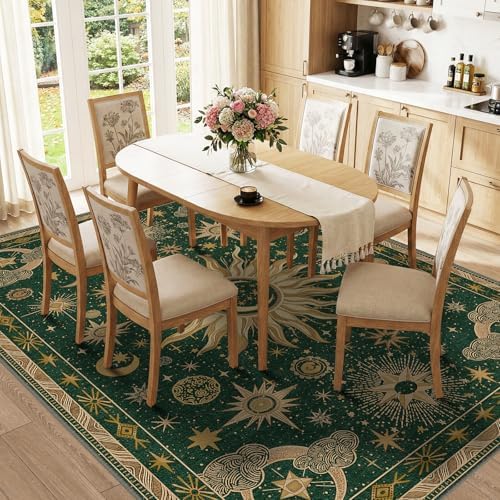 Vacuum-Friendly, 6x9 Washable Area Rug, Green Gold Yellow