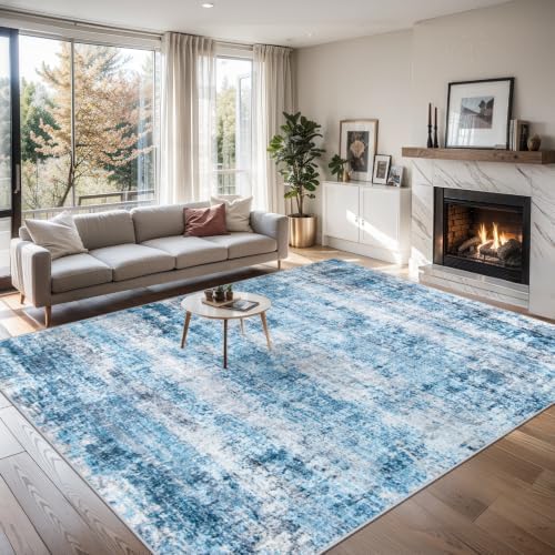 PLHXFR 9x12 Area Rug Living Room: Modern Abstract Washable Carpet Blue