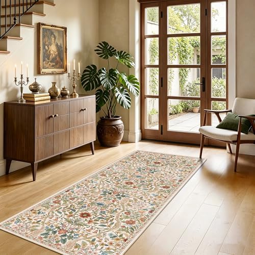 2x5 Floral Runner Rug for Kitchen Washable Hallway Runner Rug