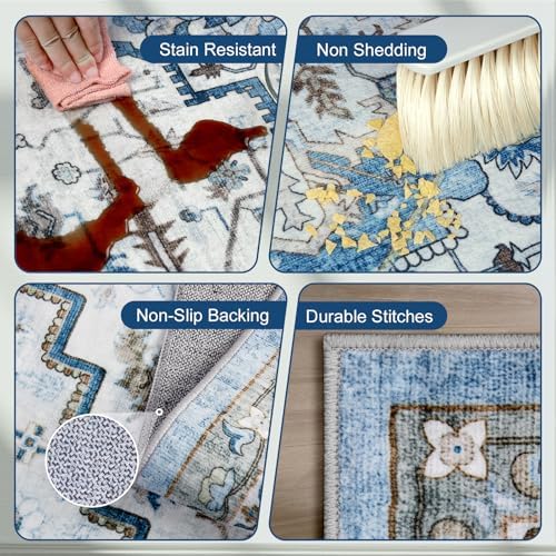 Area Rugs for Living Room 10x12 - Large Machine Washable Vintage Oriental Soft Rug, Low Pile Thin Carpet with Non Slip Backing for Bedroom, Dorm, Under Dining Room Table, Indoor House, Office Decor