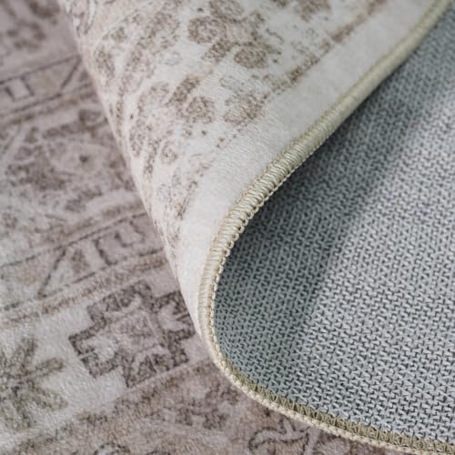 Ksrau 7x9 Area Rug Washable: Non Slip Living Room Floor Carpet Beige