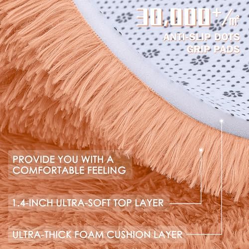 OLANLY Muted Orange Round Rugs for Bedroom - Machine Washable, 5 ft Circle Area Rugs for Living Room, Soft and Fluffy Shaggy Carpet for Teen Girl and Boys, Nursery Rooms, Dorms, Home Decor Aesthetic