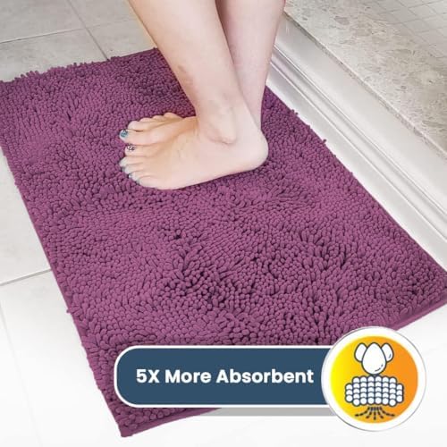 Muddy Mat® | Super Water Absorbent Door Mat Indoor, Microfiber Quick Dry Chenille Entryway Rug, Slip Resistant Front Door Mat, Indoor Mats for Entryway, Machine Washable Pet Rug, Dark Purple 19"x30"