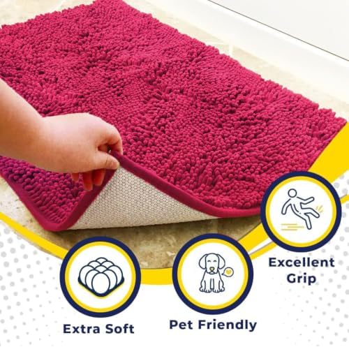 Muddy Mat® | Super Water Absorbent Door Mat Indoor, Microfiber Quick Dry Chenille Entryway Rug, Slip Resistant Front Door Mat, Indoor Mats for Entryway, Machine Washable Pet Rug, Hot Pink 2ft x 4ft