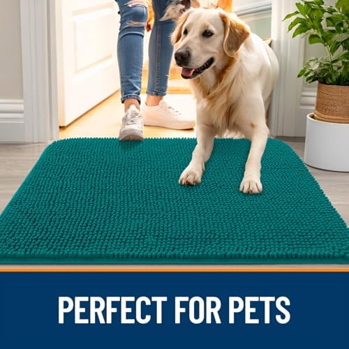 OLANLY Dog Door Mat for Muddy Paws 54x32, Super Absorbent Chenille Mud Mat