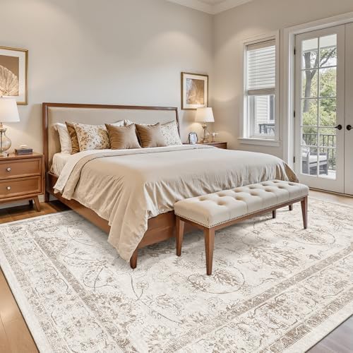 Madane 8x12 Area Rugs for Living Room, Washable Natural Rug Brown/Ivory